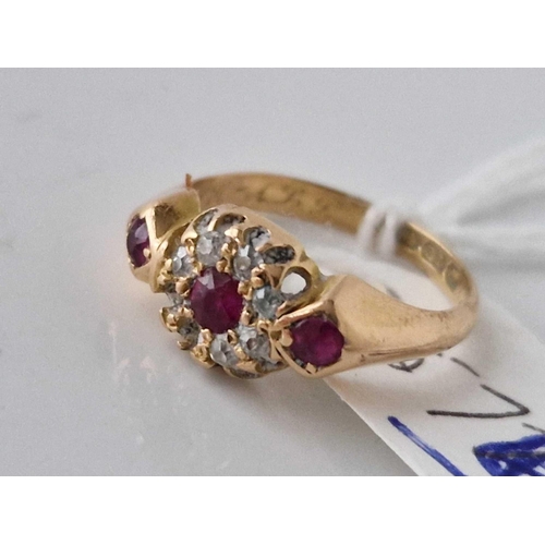 576 - A ruby and diamond ring two stones out 18ct gold size J 3.1 gms