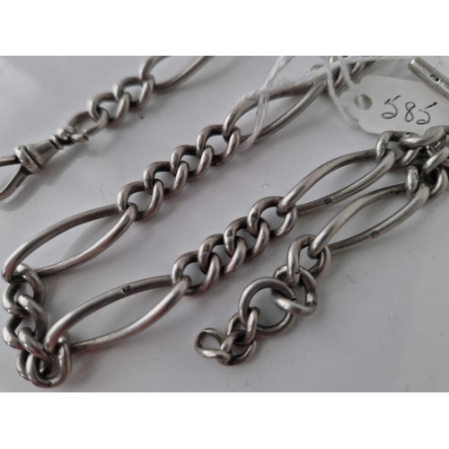 585 - A silver Albert chain, 15.5 inch, 49 g