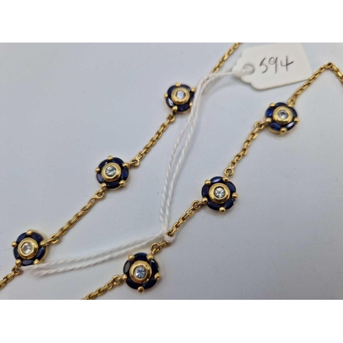 594 - A GOOD SAPPHIRE AND DIAMOND NECKLACE, 18ct, 15 inch, 23.5 g.