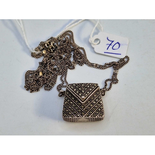 70 - Vintage silver & marcasite handbag necklace 22.8g