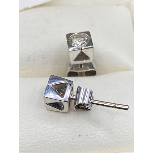 206 - A PAIR OF WHITE GOLD DIAMOND EARRINGS 18CT GOLD 4.8 MM SQUARE 2.7 GMS BOXED