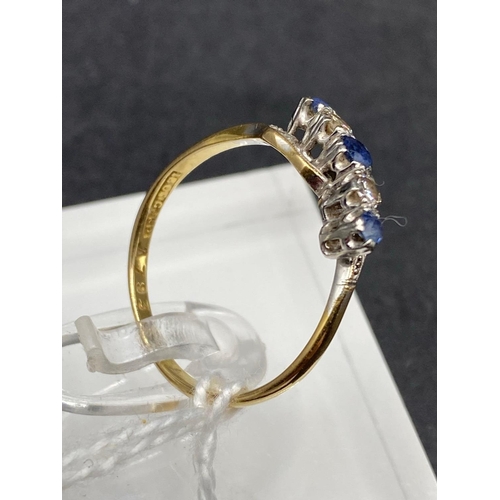 292 - A art nouveau sapphire and diamond fancy five stone ring 18ct gold size Q 2.4 gms