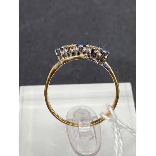 292 - A art nouveau sapphire and diamond fancy five stone ring 18ct gold size Q 2.4 gms