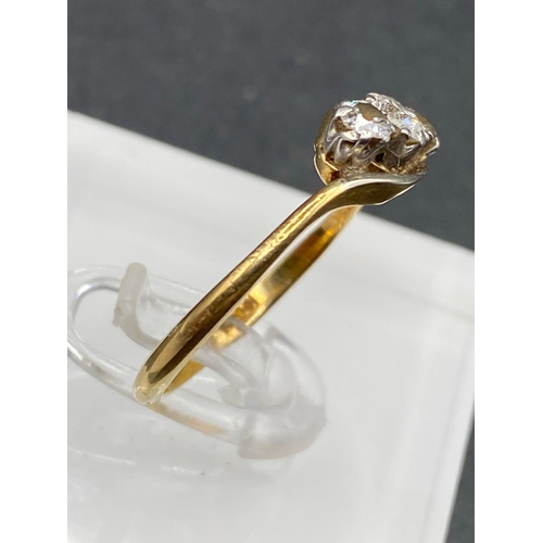 332 - A EDWARDIAN THREE STONE OLD CUT WHITE DIAMOND RING 0.45 CARAT 18CT GOLD SIZE P 2.5 GMS