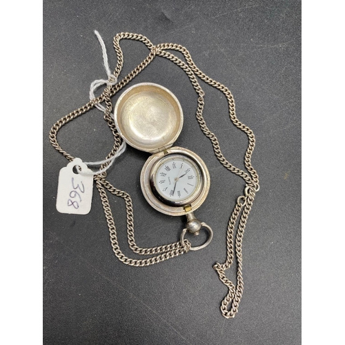 368 - A silver watch fob with nurses watch and necklace