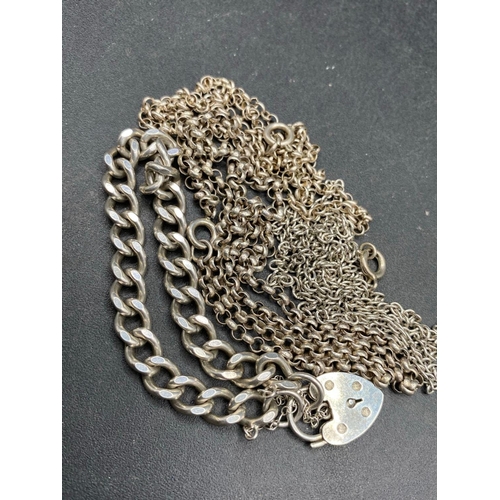 369 - Three Silver Neck chains and a Curb Link Bracelet