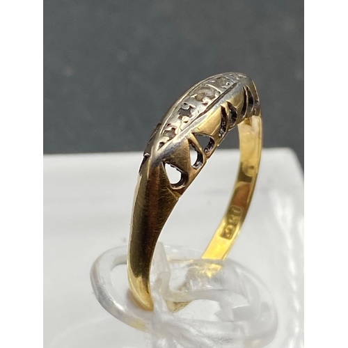 405 - A antique boat shaped five stone diamond ring 18ct gold size N 1.7 gms