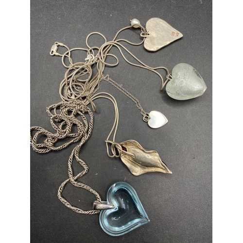 433 - Five silver heart pendant necklaces