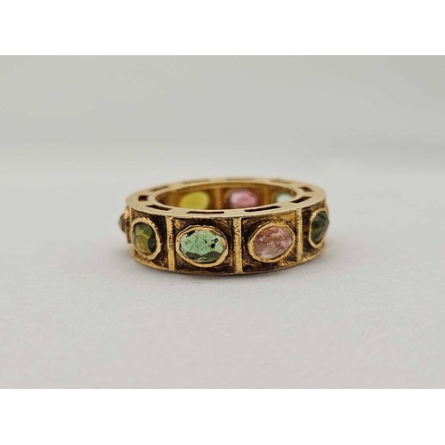 280 - A large eternity ring 18ct gold with assorted coloured tourmalines 6.4 g size O