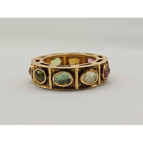 280 - A large eternity ring 18ct gold with assorted coloured tourmalines 6.4 g size O