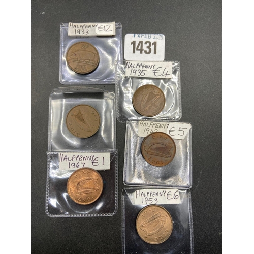 1431 - Irish half pennies 1933/5/40/4/53/67