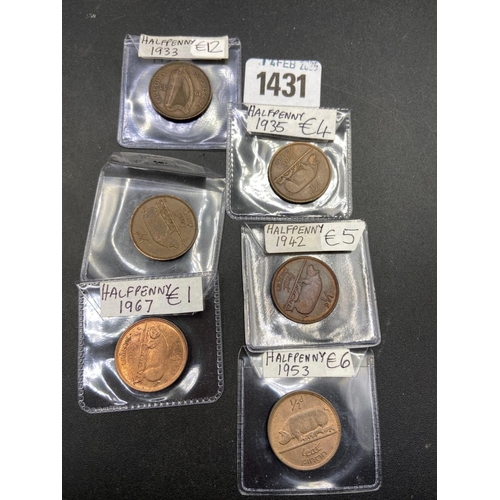 1431 - Irish half pennies 1933/5/40/4/53/67