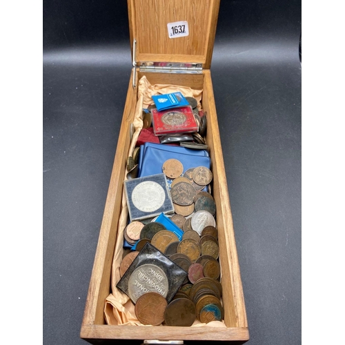 1637 - Wooden box of coins, 78g