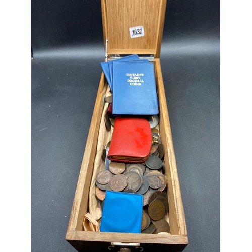 1637 - Wooden box of coins, 78g