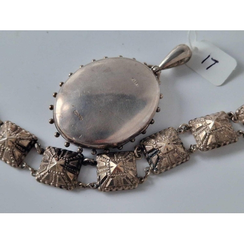 17 - A sterling locket and collar 18 inch