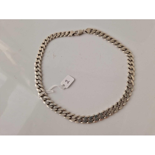 2 - A heavy silver flat link neck chain 19 inch 91 gms