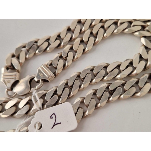 2 - A heavy silver flat link neck chain 19 inch 91 gms