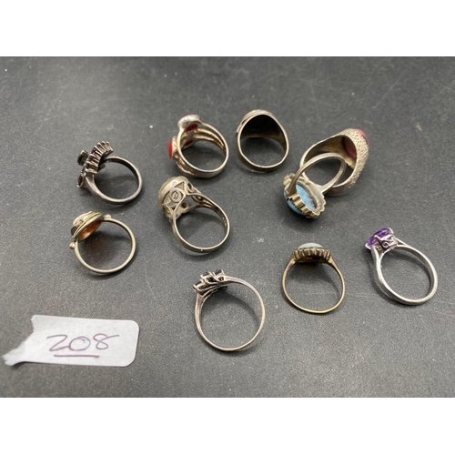 208 - Ten assorted vintage silver rings