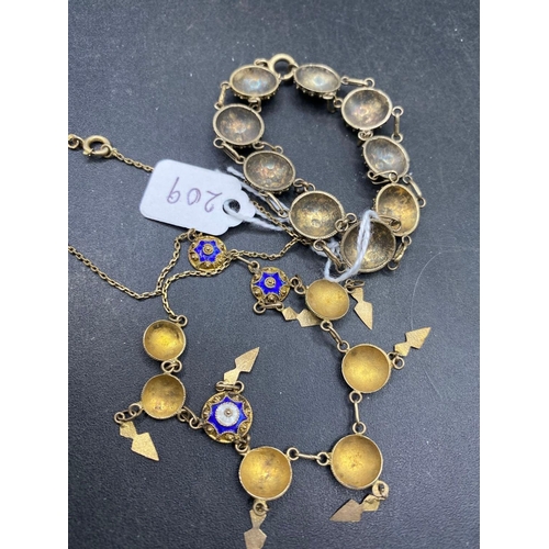 209 - A silver and gilt micro mosaic necklace 14 inch and bracelet 5 inch