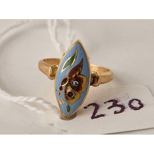 230 - A ANTIQUE MARQUISE SHAPED ENAMELLED BUTTERFLY RING 15CT GOLD SIZE G