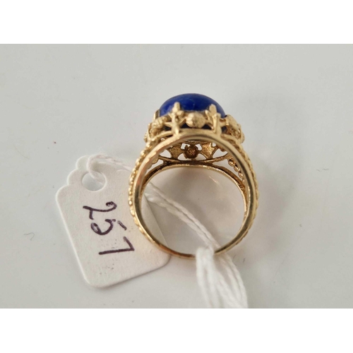 257 - A LAPIS LAZULI RING 14CT GOLD SIZE N 6.8 GMS