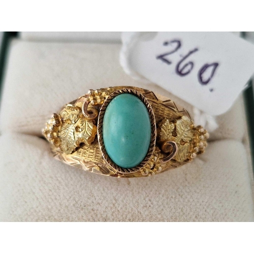 260 - A 19TH CENTURY ARIZONA MINERS RING SET WITH TURQUOISE 14CT GOLD SIZE Z 6.6 GMS