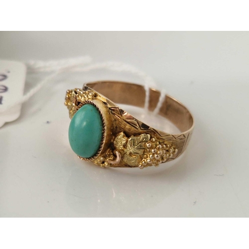 260 - A 19TH CENTURY ARIZONA MINERS RING SET WITH TURQUOISE 14CT GOLD SIZE Z 6.6 GMS