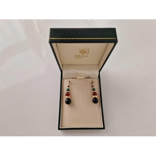 266 - A pair of polished stone set drop earrings 9ct 3.2 gms