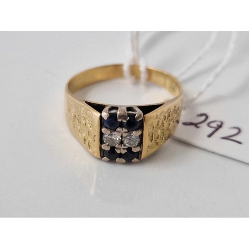 292 - A sapphire and diamond ring 18ct gold size O 4.6 gms