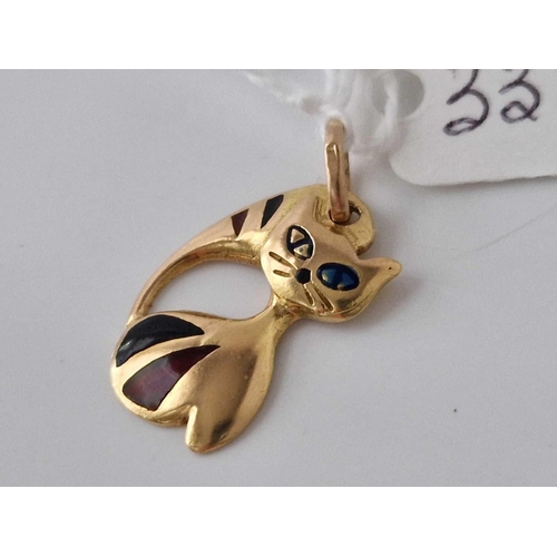 334 - A cat pendant 20ct gold 3 gms