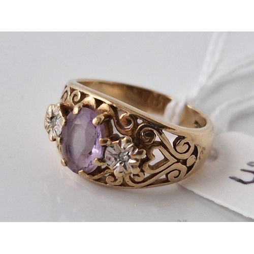 37 - A amethyst and diamond ring 9ct size M 4.3 gms