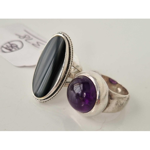 378 - Two hard stone set silver rings size K and P