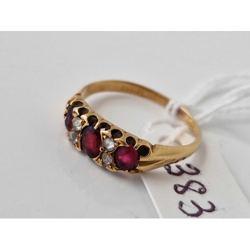 383 - A antique seven stone ruby and diamond ring 18ct gold size P 2.8 gms