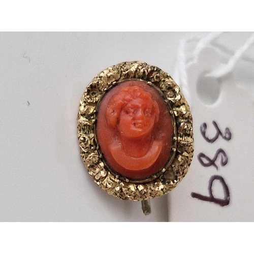 389 - A antique gold mounted coral cameo brooch