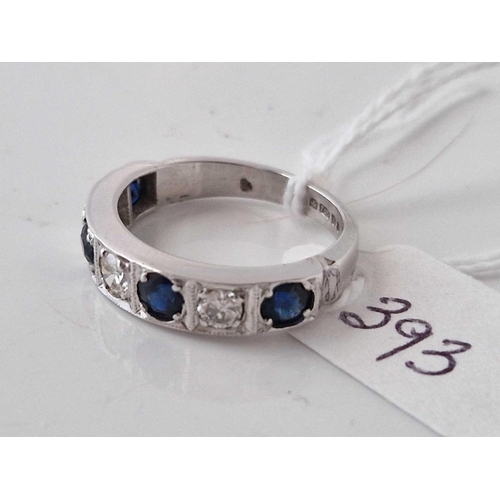 393 - A WHITE GOLD SAPPHIRE AND DIAMOND HALF HOOP RING 18CT GOLD SIZE M 5.1 GMS