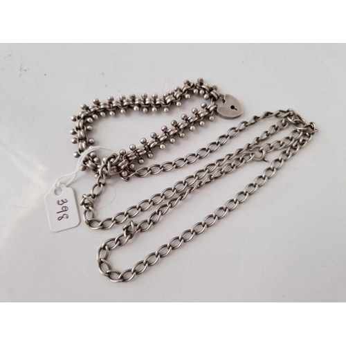 398 - A silver neck chain 24 inch and bracelet 7 inch 37 gms