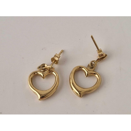 404 - A pair of heart shaped drop earrings 9ct