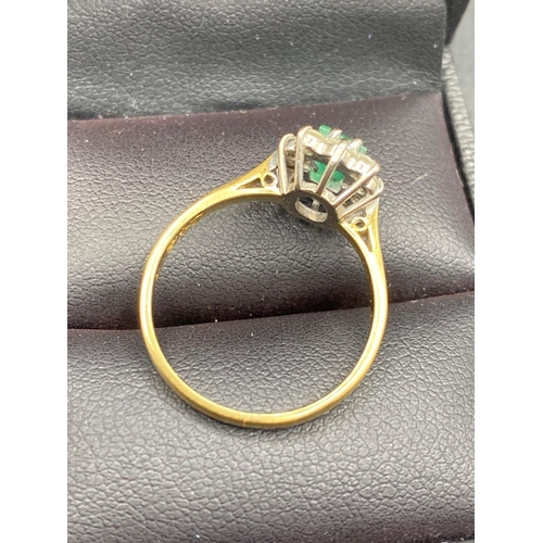 42 - A COLUMBIAN EMERALD AND DIAMOND DRESS RING 18CT GOLD SIZE O BOXED 3.3 GMS