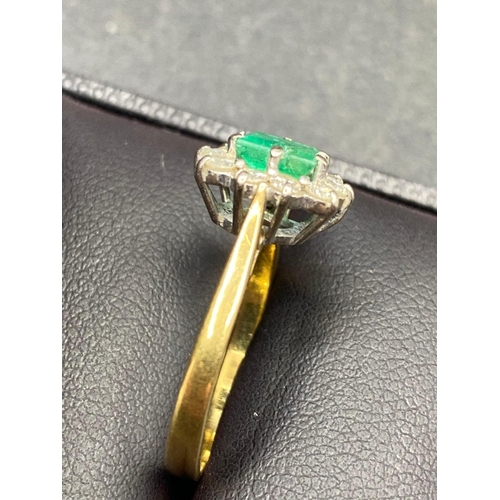 42 - A COLUMBIAN EMERALD AND DIAMOND DRESS RING 18CT GOLD SIZE O BOXED 3.3 GMS