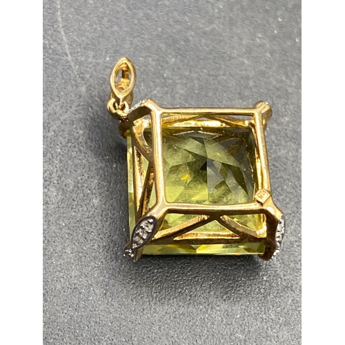 446 - A intense yellow citrine fancy cut and diamond pendant 9ct