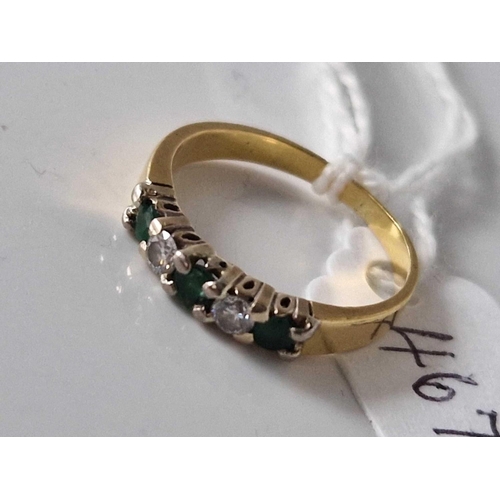 467 - A five stone emerald and diamond ring 18ct gold size L 2.5 gms