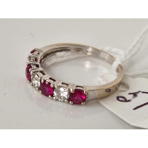 51 - A WHITE GOLD RUBY AND DIAMOND HALF ETERNITY RING 18CT GOLD APPROX 0.50 CARATS SIZE O 2.7 GMS BOXED