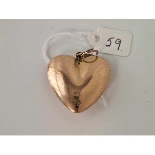 59 - A LARGE EARLY VICTORIAN GOLD AND OLD CUT DIAMOND HEART PENDANT 13.2 GMS BOXED