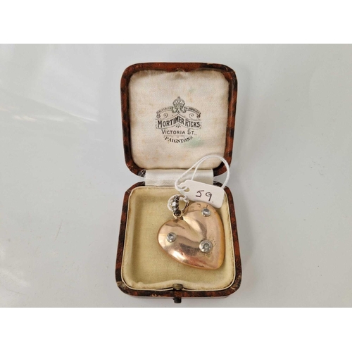 59 - A LARGE EARLY VICTORIAN GOLD AND OLD CUT DIAMOND HEART PENDANT 13.2 GMS BOXED