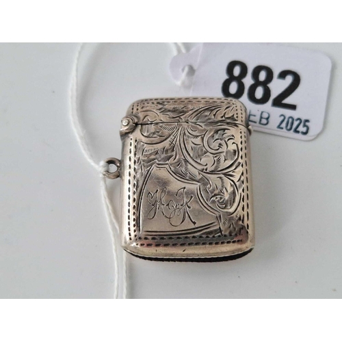 882 - An Edwardian scroll engraved vesta case, Birmingham 1905 by GH