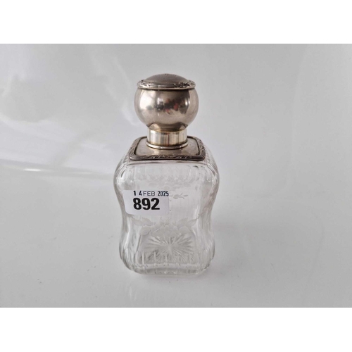 892 - Large French silver mounted cologne bottle with engraved glass body 6 inch high