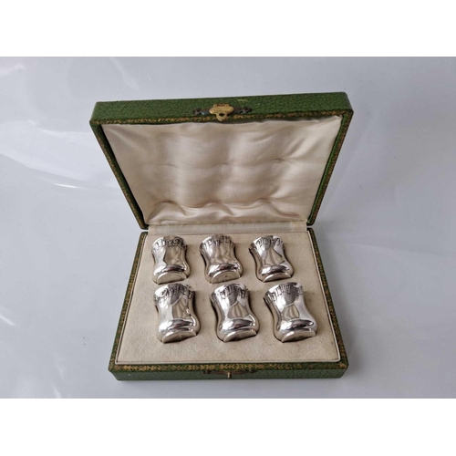 955 - Boxed set of six French silver  tots . 1.5 inch high 121gms