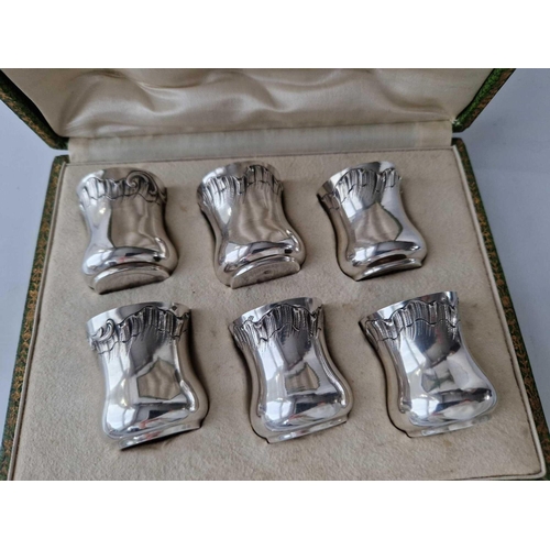 955 - Boxed set of six French silver  tots . 1.5 inch high 121gms