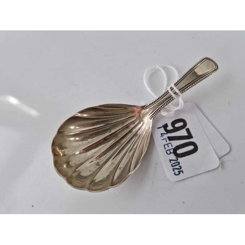 970 - Georgian caddy spoon with beaded edge , shell bowl . London 1795 By Script J W