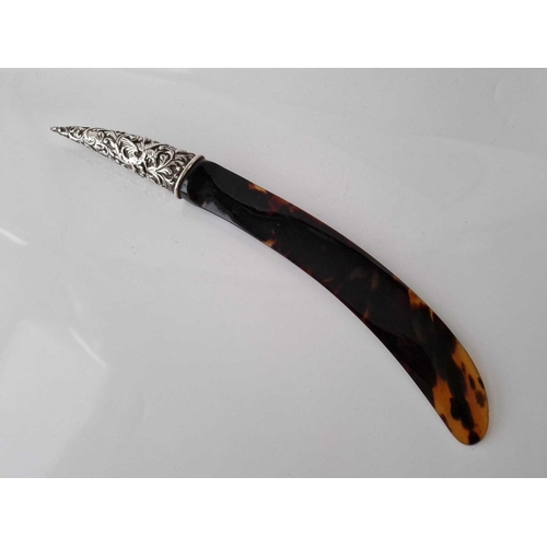 977 - Large Victorian silver handled paper knife , tortoise shell blade 1892 By J B 15.5 inch long